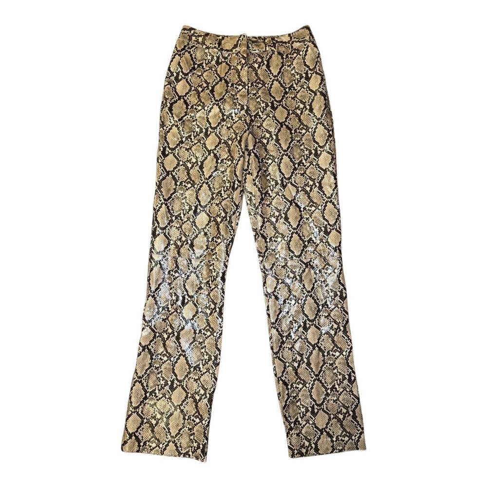 NEW TOPSHOP Women's Size 2 Black Faux Leather Snake Print Straight Leg Trouser